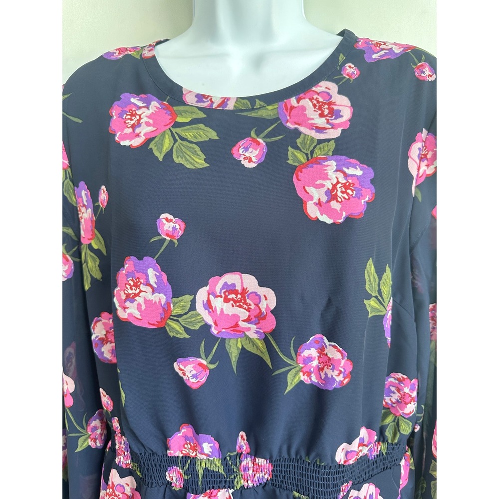 Maison Jules Navy Floral Dress Flowy Smocked Romantic Boho Chic Travel Large NWT - Picture 5 of 16